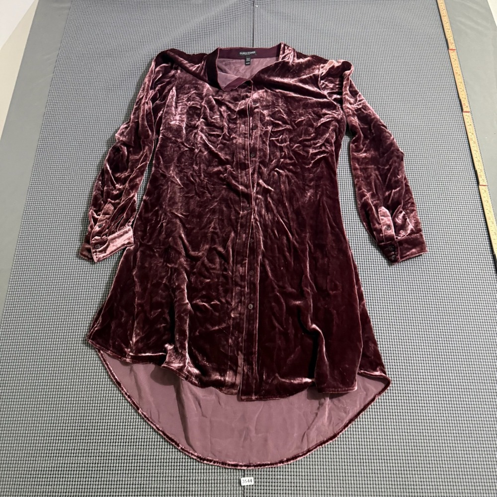 Eileen Fisher Petite PS Plum Velvet Button Down Long Sleeve Tunic High Low Hem
